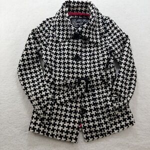 Jane Norman Women's Jacket White & Black Size Large Belted Lined Button‎
